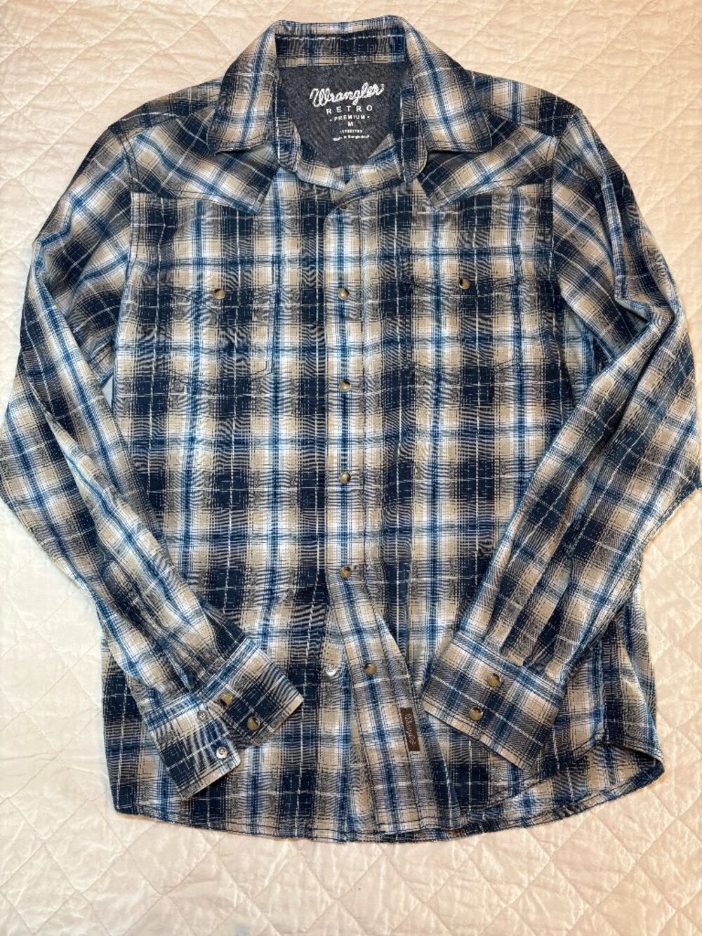 Wrangler Retro Long Sleeve Western Snap Button Plaid Shirt Men's Size Medium
